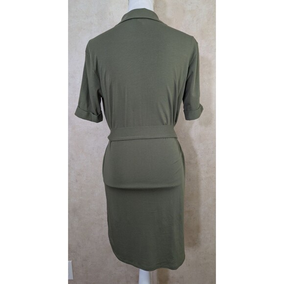 Joie Jadallah Shirt Dress Womens S Green Jersey Knit Belted Casual Pockets - Picture 3 of 11